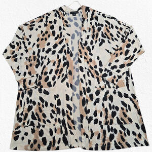 Sanctuary Leopard Print Open Front Lightweight Stretchy Duster Cardigan Size 1X